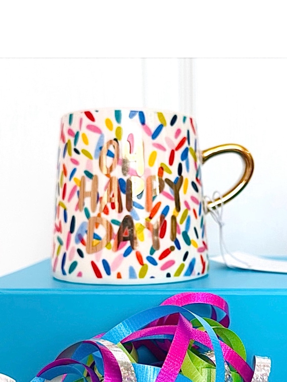 THIMBLEPRESS ~ Slant Collection Gold Handle and Slogan 11oz Confetti Mug Set